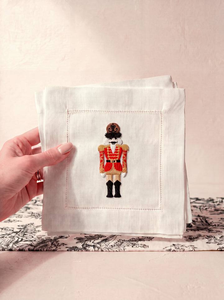 Holiday Red Nutcracker Linen Cocktail Napkin Set