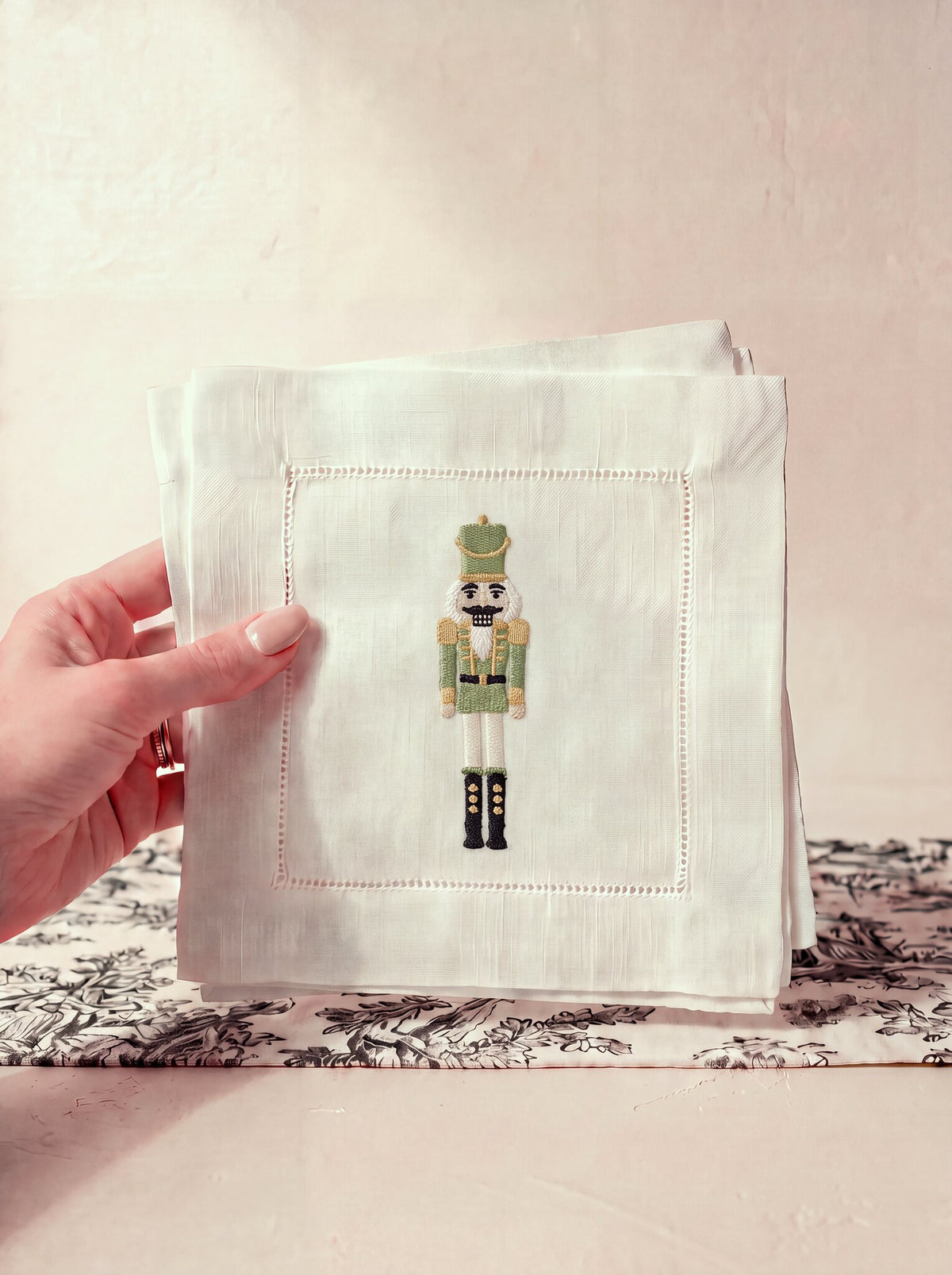 Holiday Green Nutcracker Linen Cocktail Napkin Set