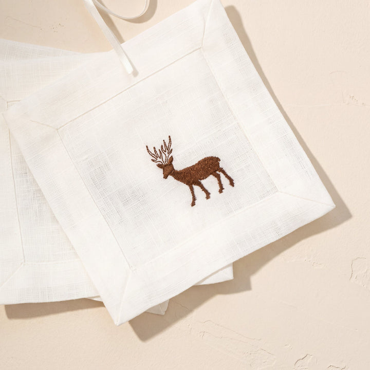 Holiday Deer Linen Cocktail Napkin Set