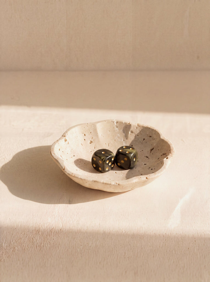 Natural Travertine Dice Dish