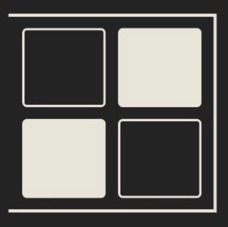 Mise en Mahjong brand mark — two cream and two black squares in a framed grid